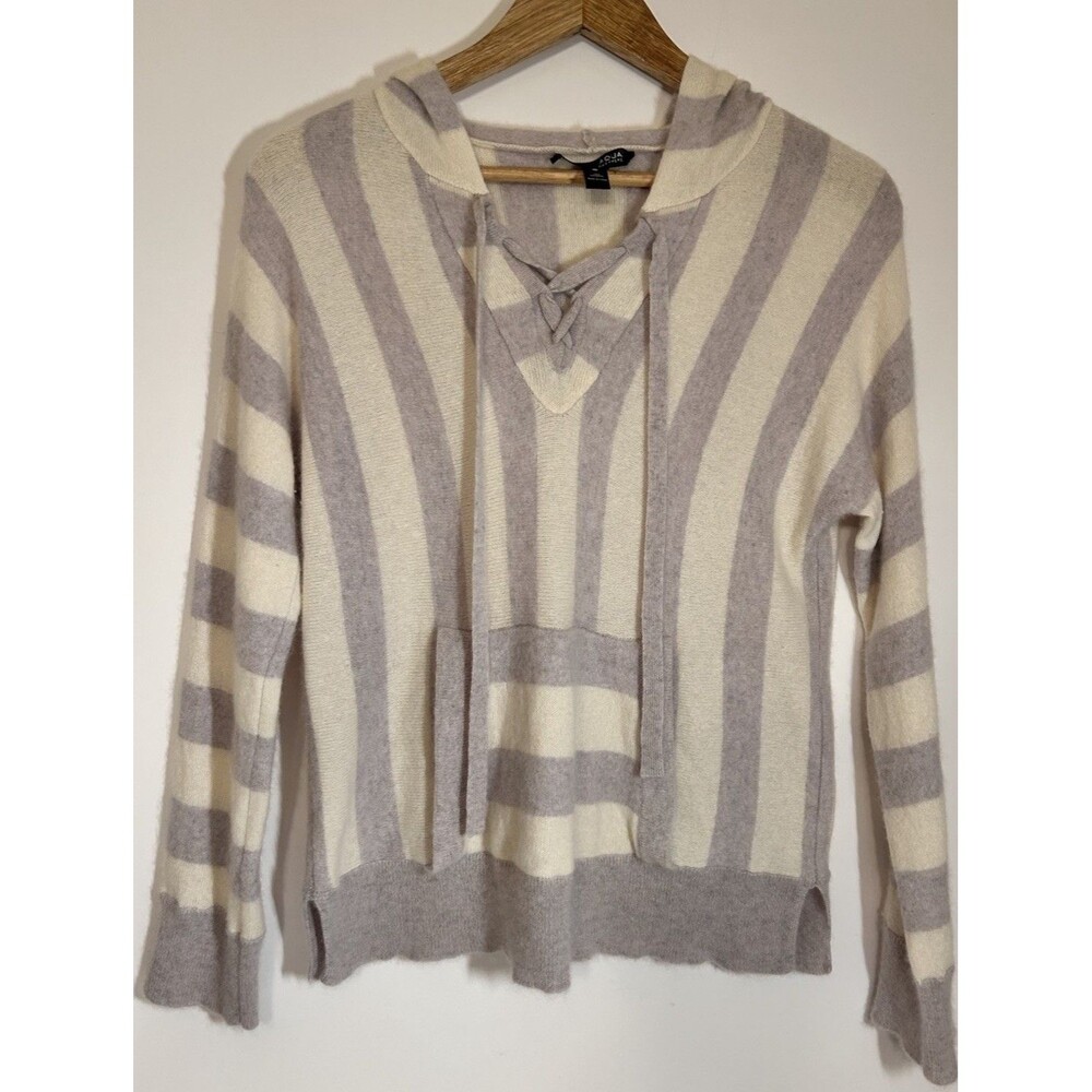 Aqua Lavender & Cream Cashmere Hooded Sweater Sz Small Tie Neck Detail Very Soft